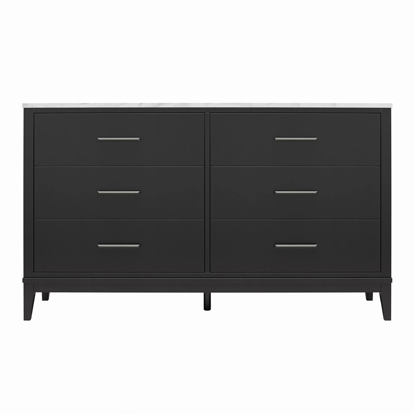 Home Lynnhaven Wide 6 Drawer Dresser In Black W/ White Marble Top