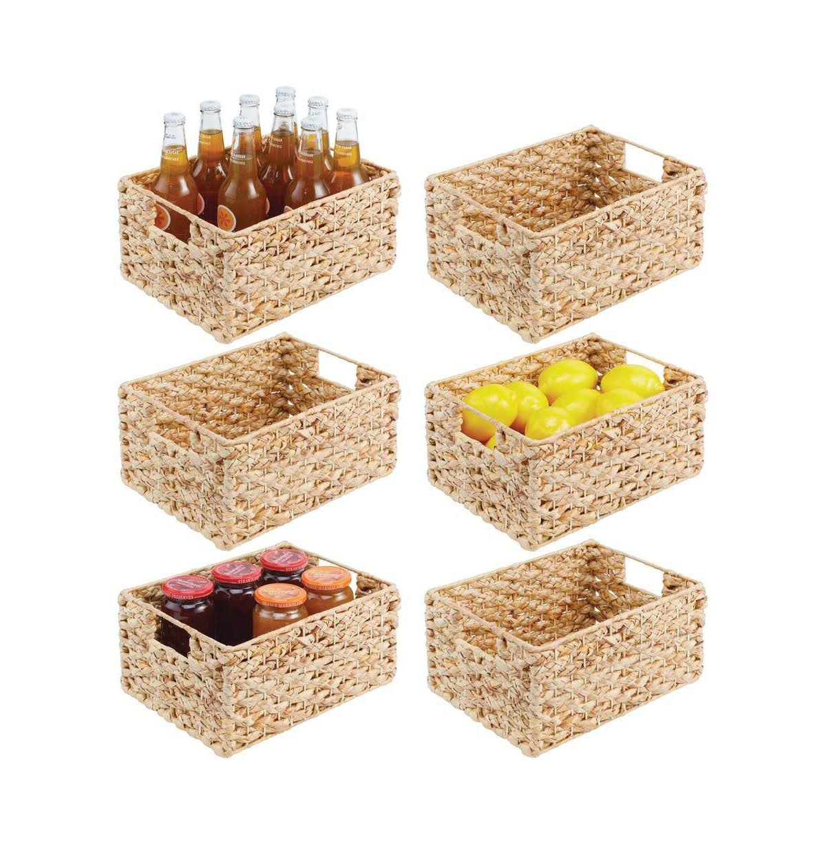 Hyacinth Braided Woven Pantry Bin Basket, Handles, Small - 6 Pack, Natural/Tan - Natural