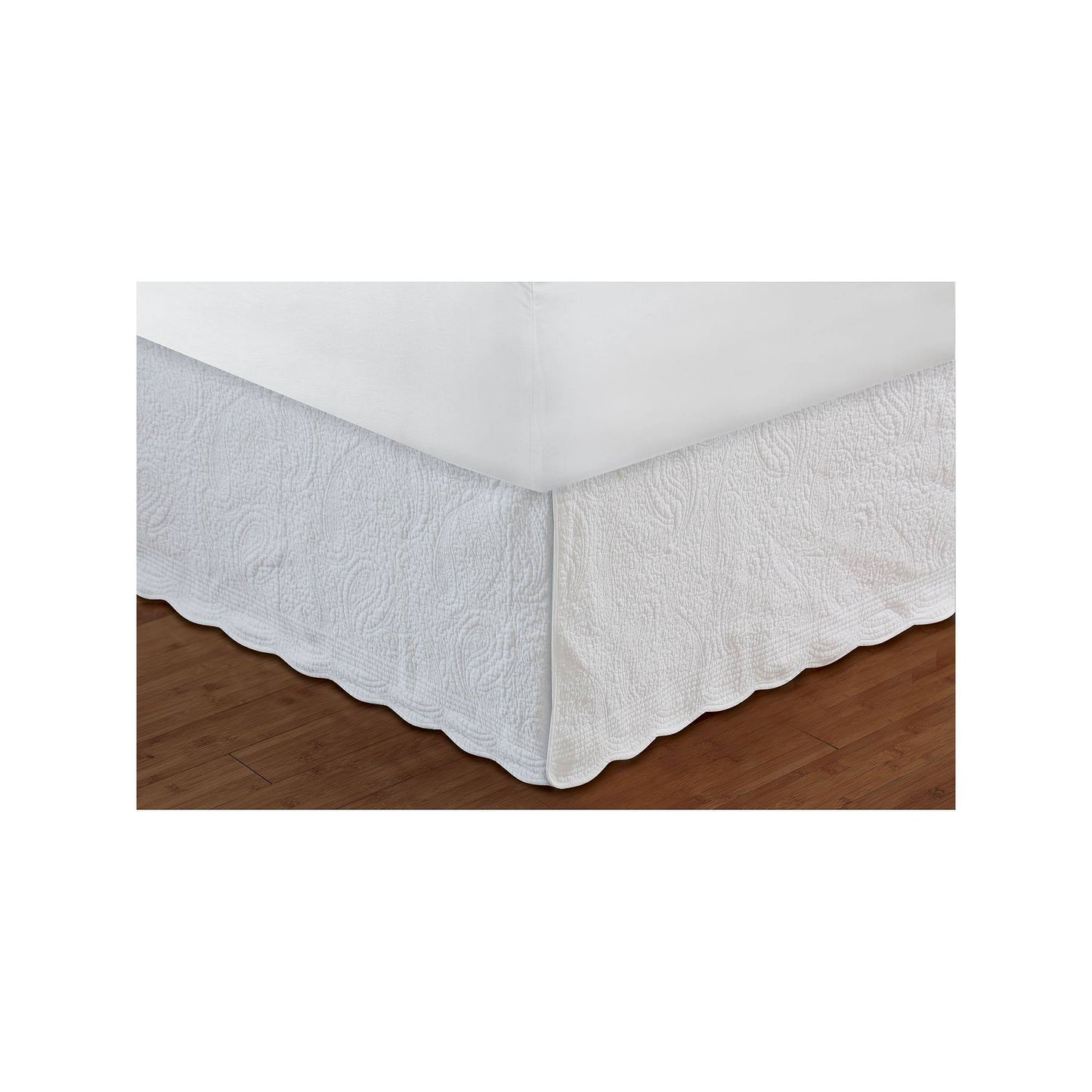Home Fashion Paisley Quilted Ivory Bed Skirt Drop 18 Inch, Size: King