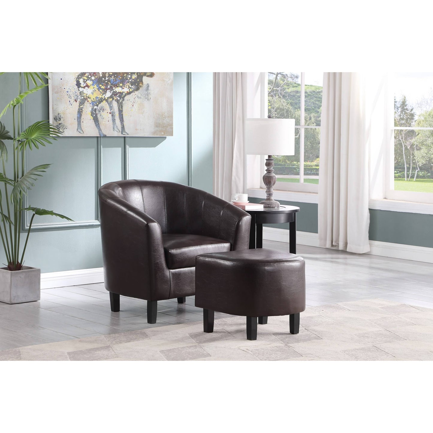 Home Wesley Tub Ottoman Barrel Chair, Dark Brown