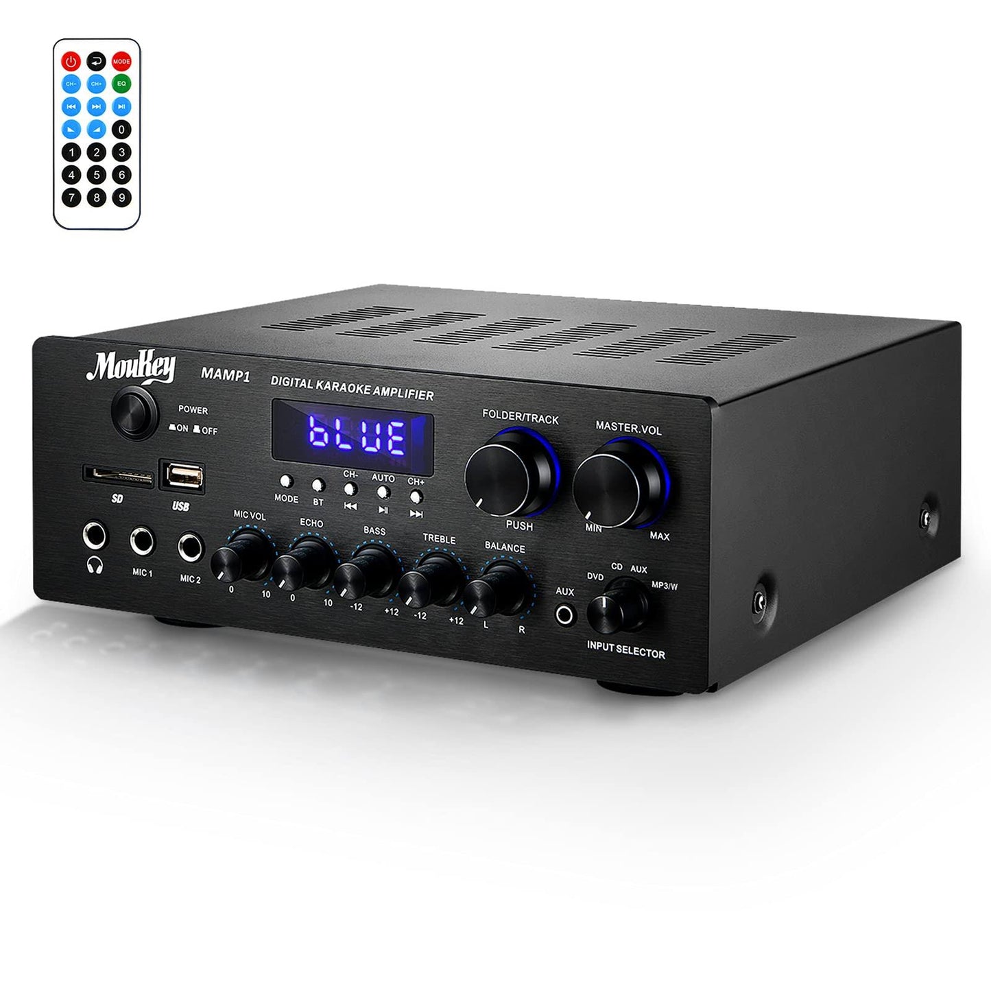 Home Audio Amplifier Stereo Receivers With Bluetooth 5.0, 220w 2 Channel Power Amplifier Stereo System, W/Usb, Sd, Aux, Mic In W/Echo, Led