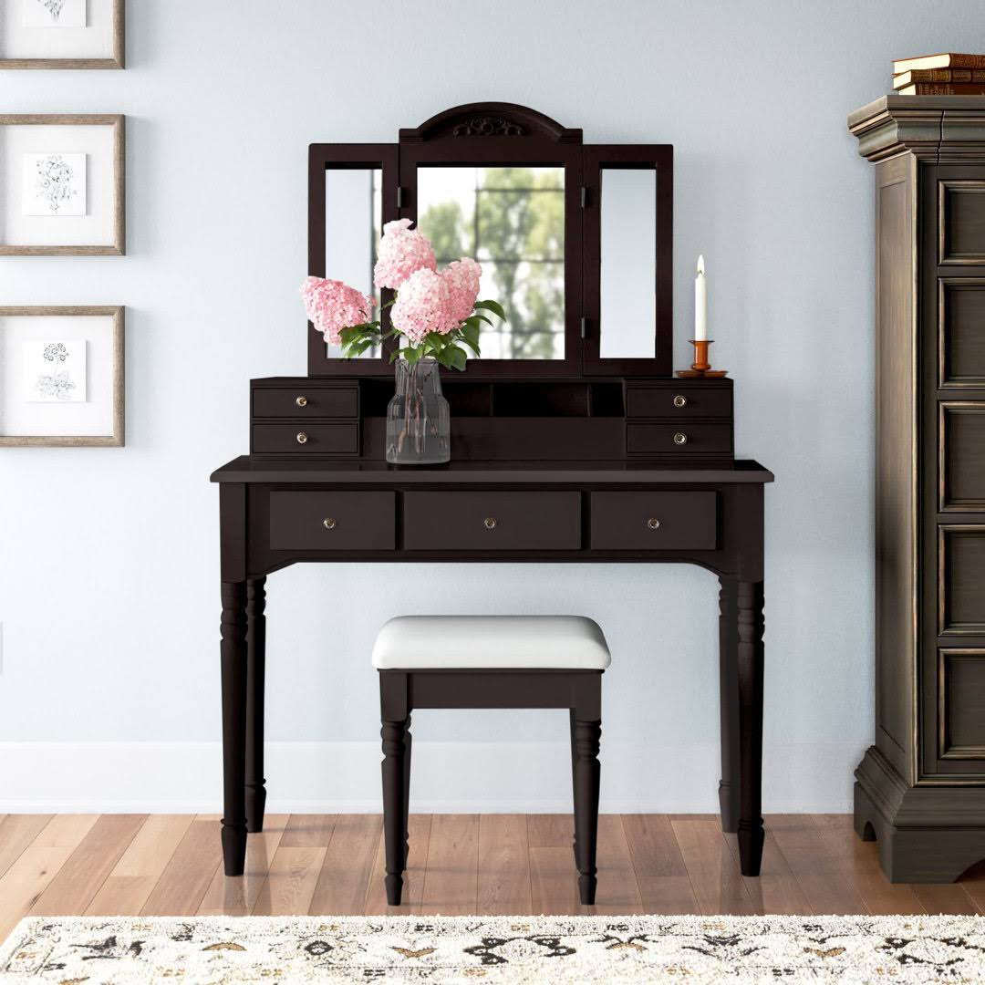 Home Co Bowdon Vanity Set With Stool And Mirror Color: Brown