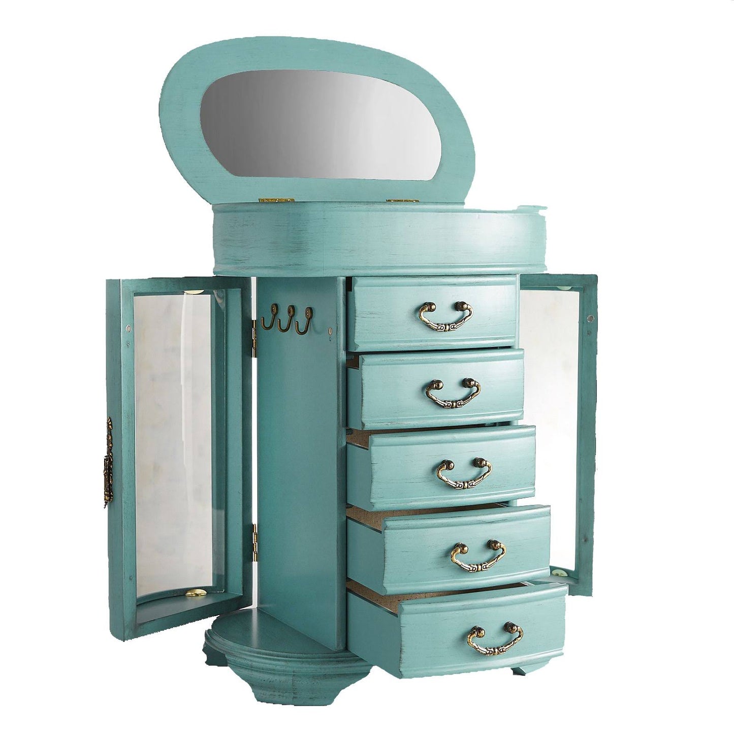 Honey Daphne Oval Glass Turquoise Jewelry Chest Jewelry Organizer Box