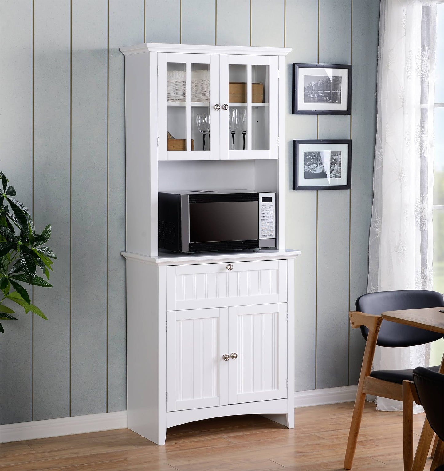 Home And Office Furniture Buffet And Hutch With Framed Glass Doors And Drawer