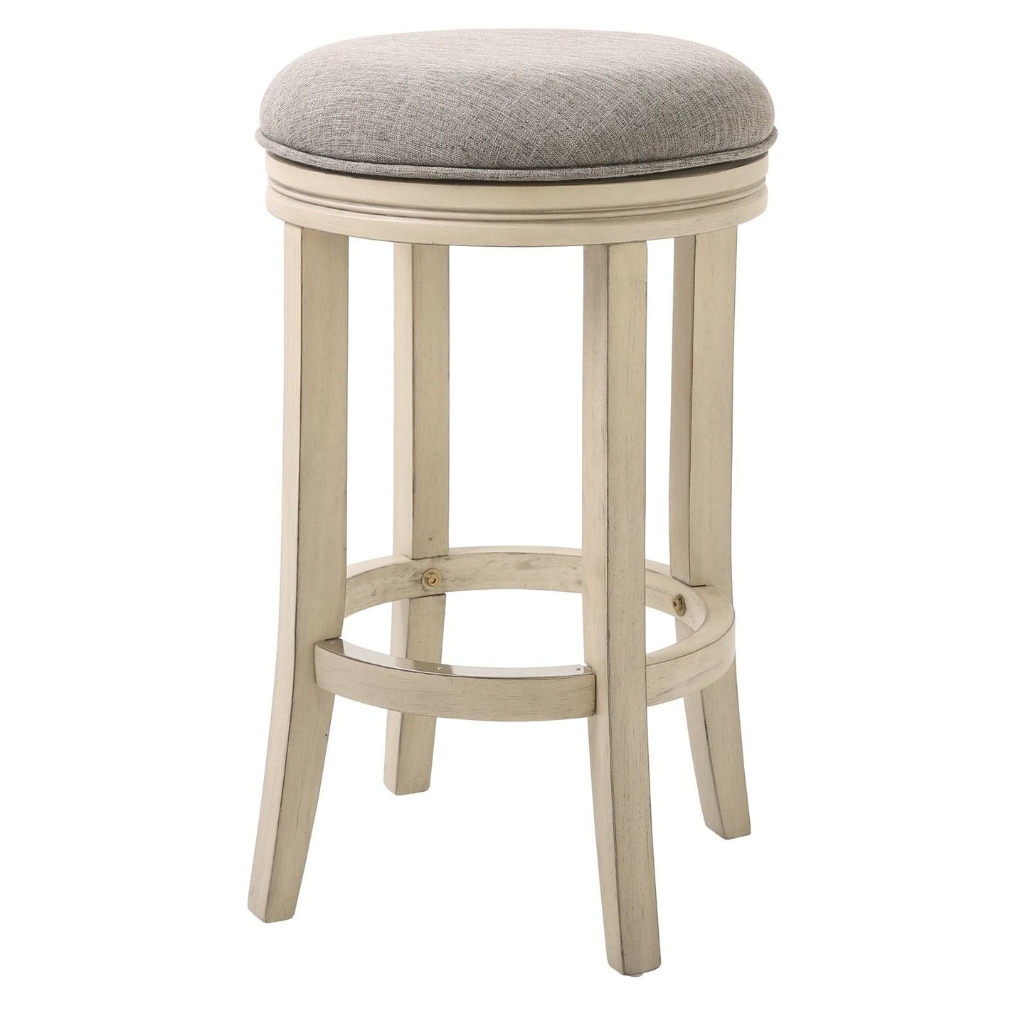 Home Victoria 25 Inch Counter Height Swivel Stool In Distressed Ivory Finish And Paradigm Quartz Fabric