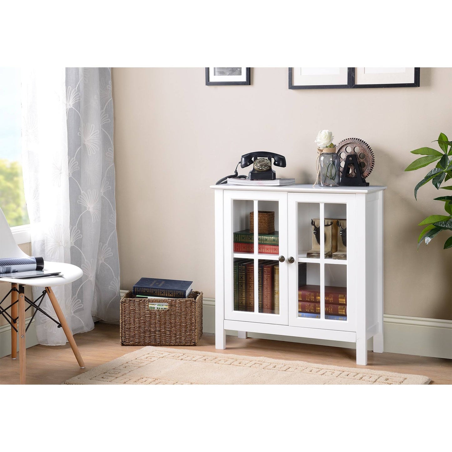 Home And Office White Glass Door Accent And Display Cabinet