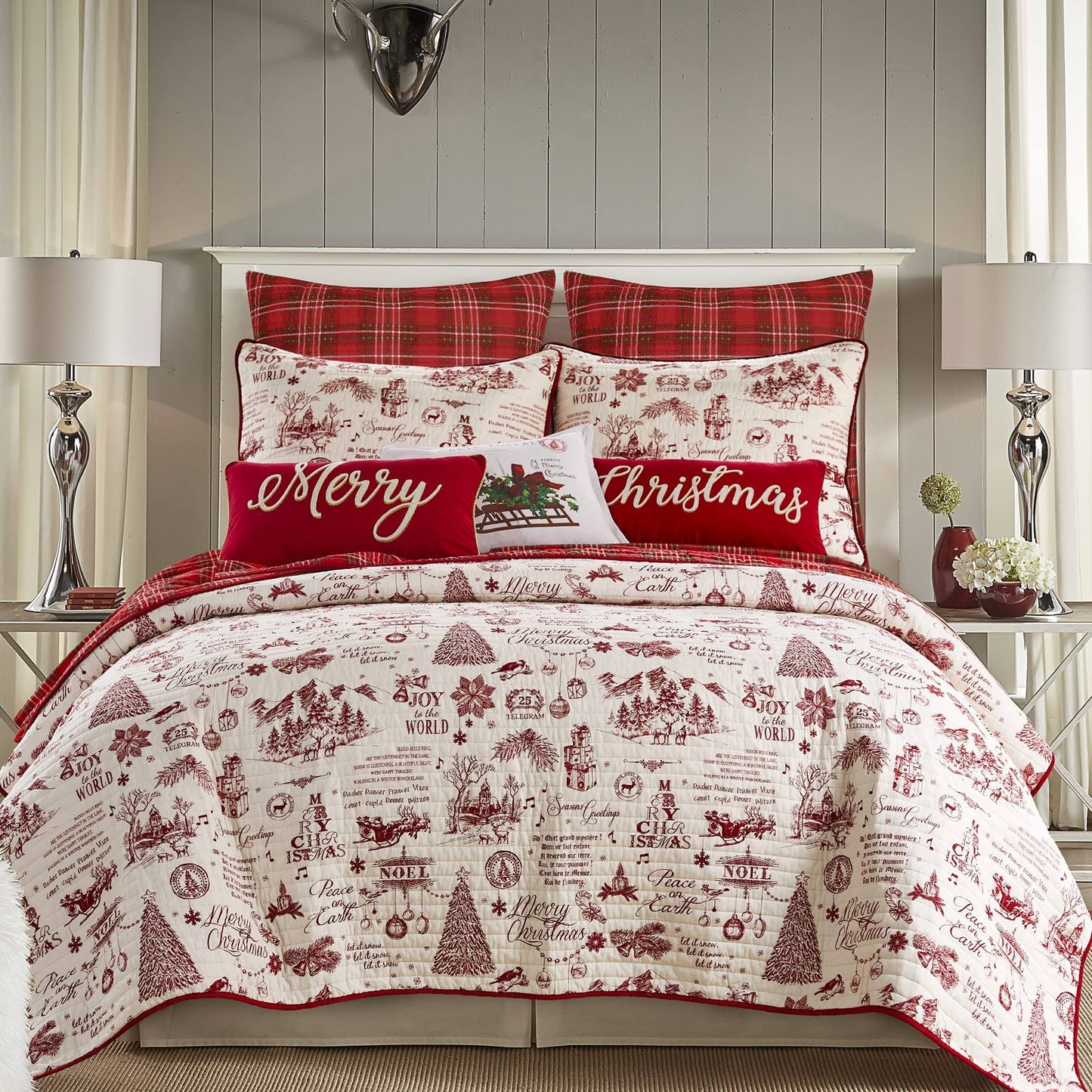 Home Yuletide Duvet Cover And Sham Set, Red, Full/Queen