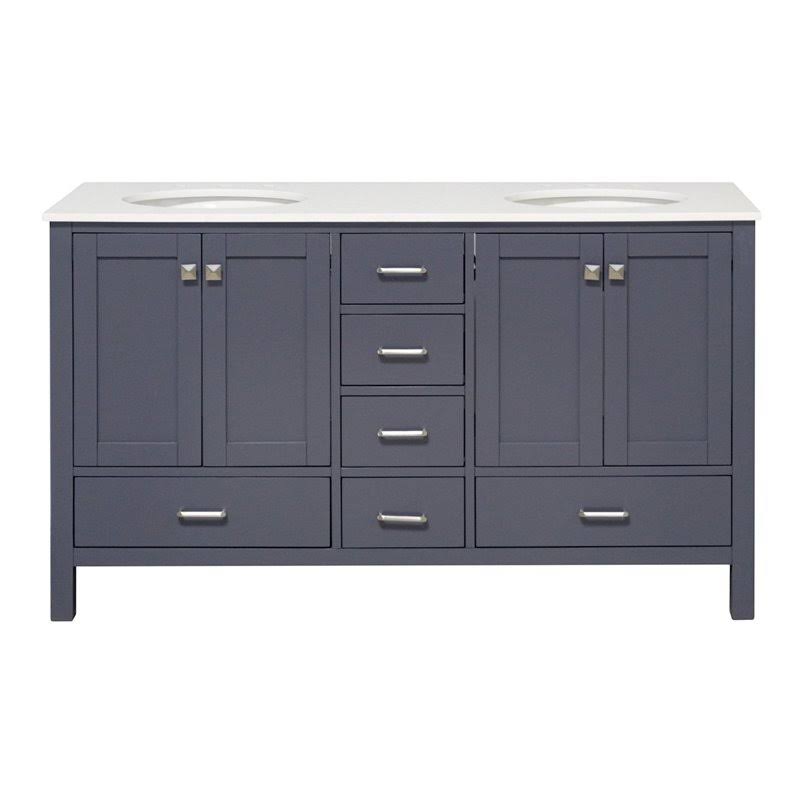 Horizon 60" Double Bathroom Vanity W/ Engineered White Stone In Marine Gray