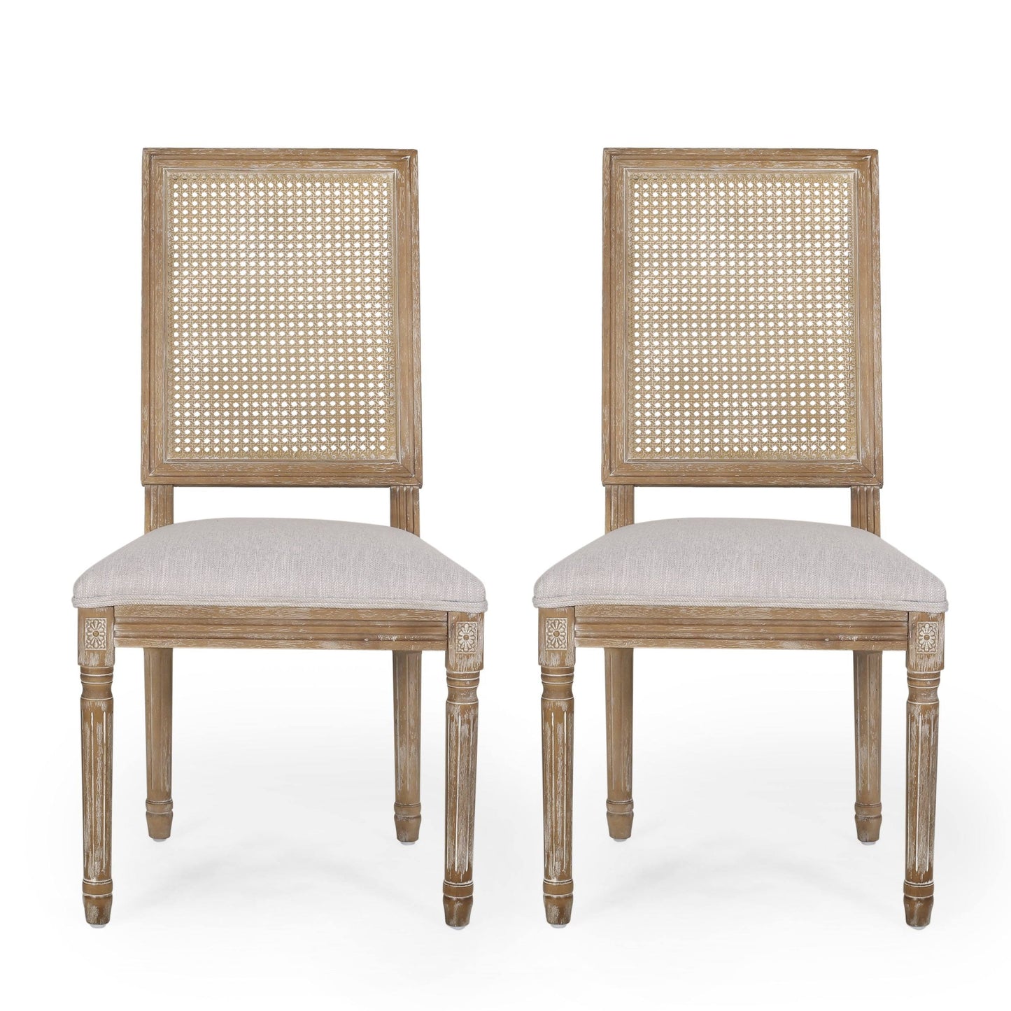 House Beckstrom French Wood Dining Chair, Set Of 2, Light Gray, Natural