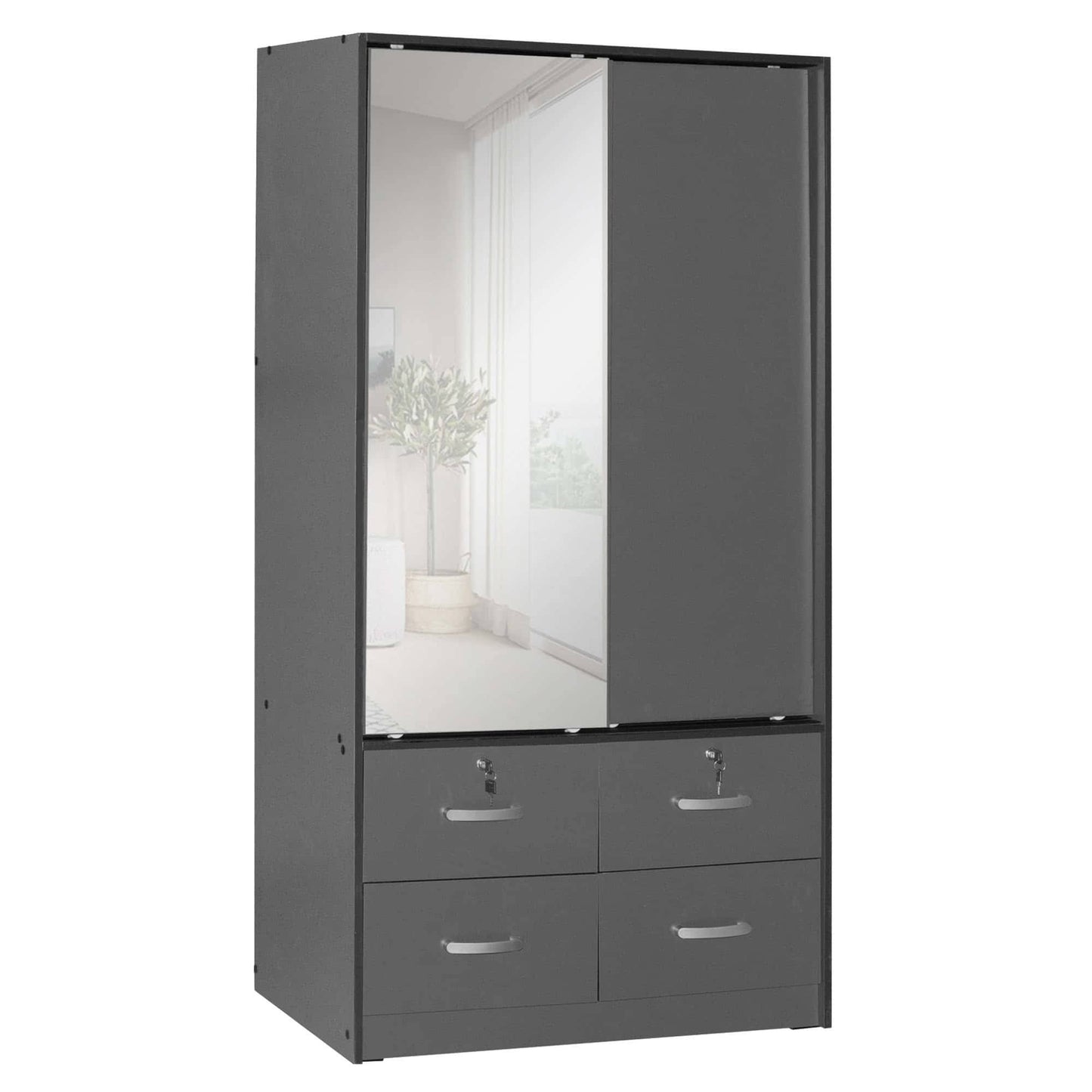 Home Products Sarah Double Sliding Door Armoire With Mirror In Dark Gray