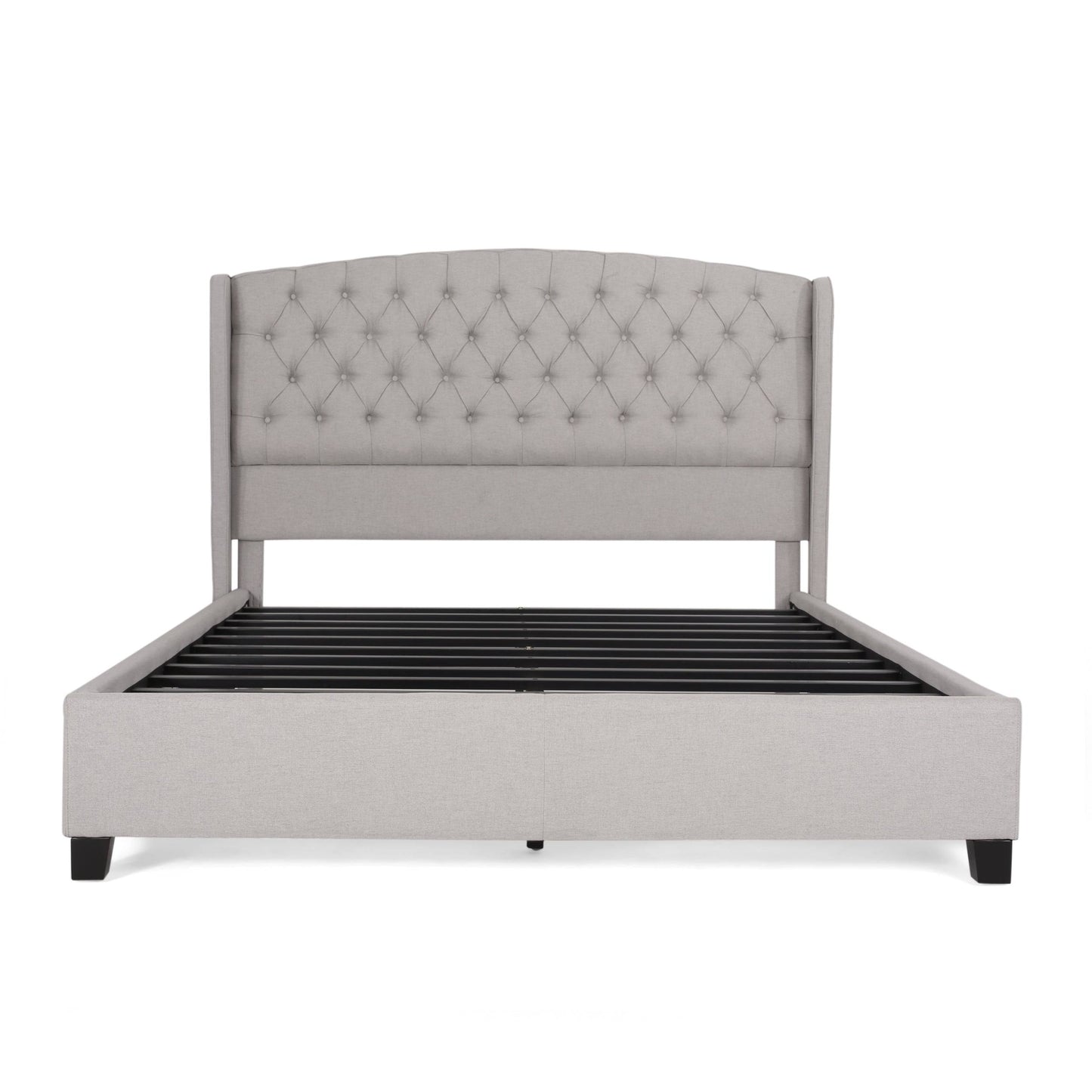 House Light Gray Fully Upholstered Fabric Queen Bed Set