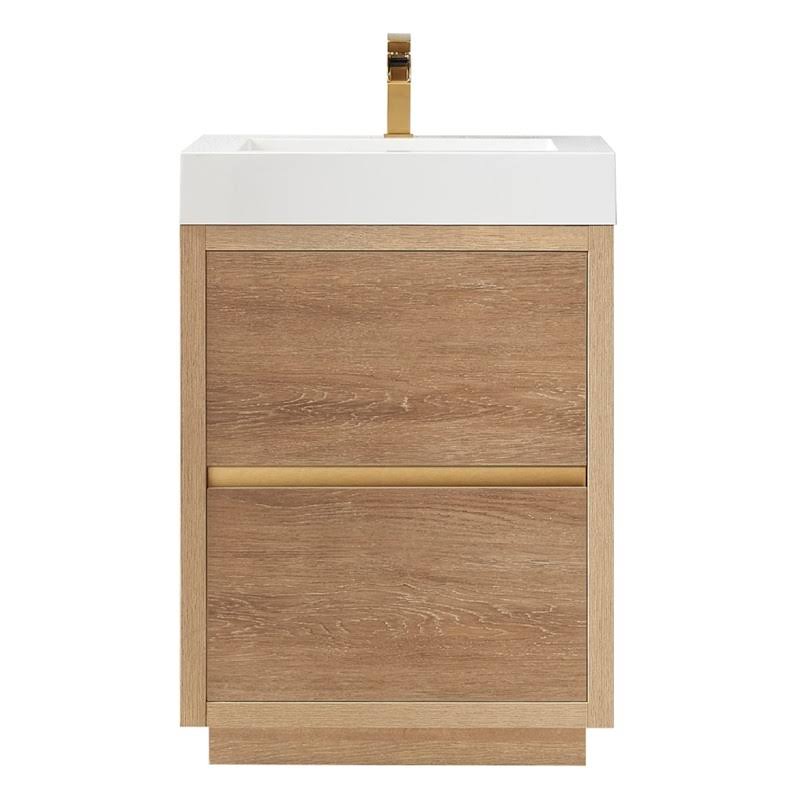 Huesca 24" Single Sink Bathroom Vanity Natural Oak Wood White Top No Mirror
