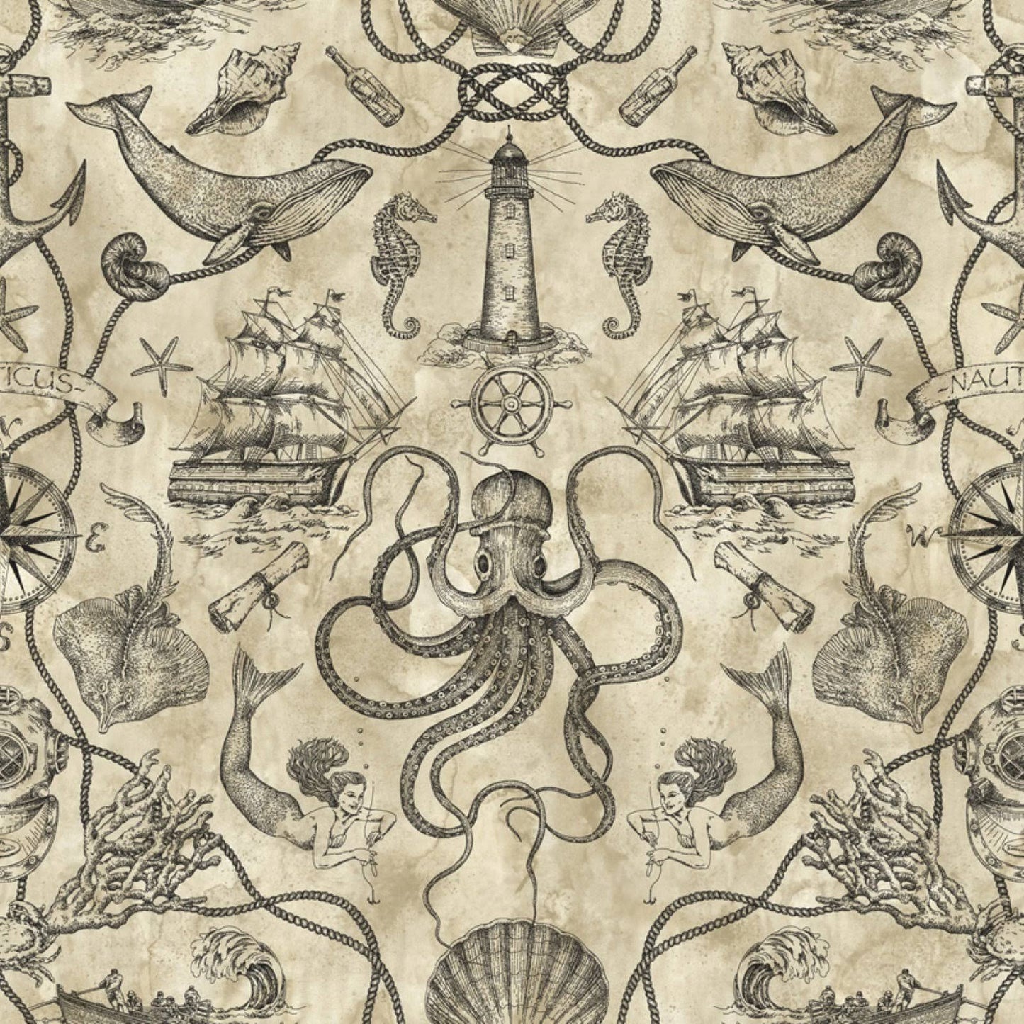 Ho3360 Deep Sea Toile Wallpaper Black