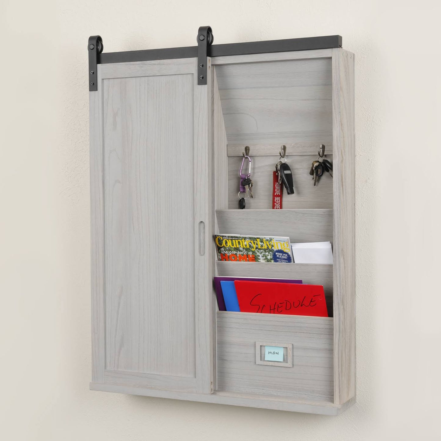Home And Office Furniture Solid Wood Barn Door Style Wall Organizer, Gray 51001