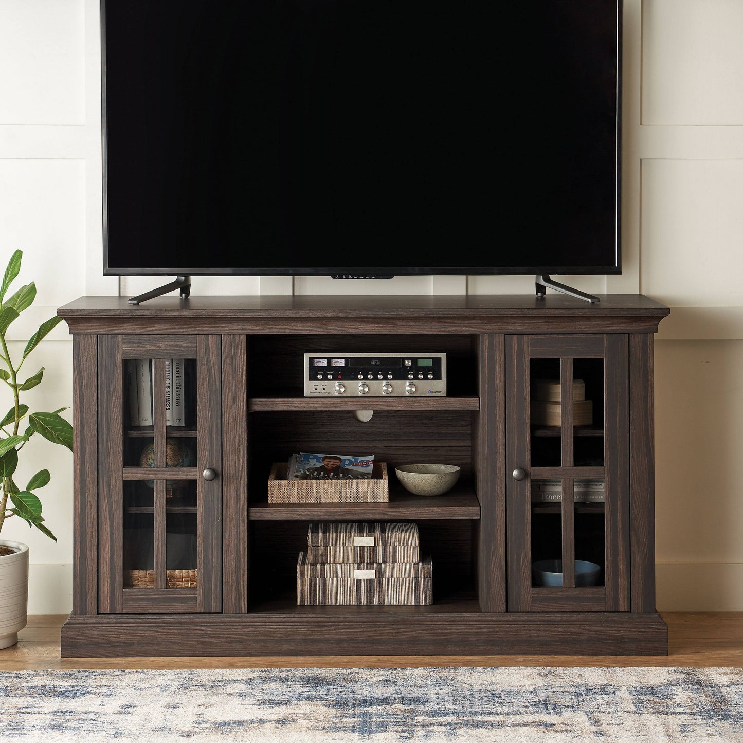 Homes & Gardens Canton Media Console, Fits Most 70" Flat Panel Tvs, Tobacco Oak Finish