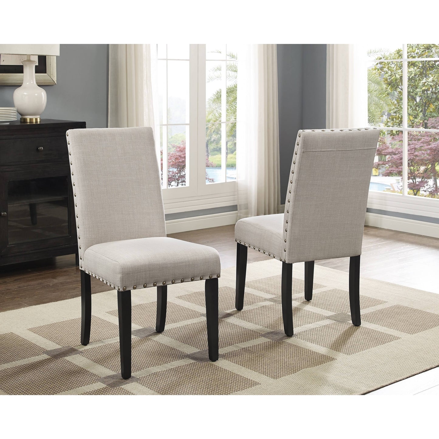 Humboldt Nailhead-Trim Fabric Dining Chairs (Set Of 2) Tan