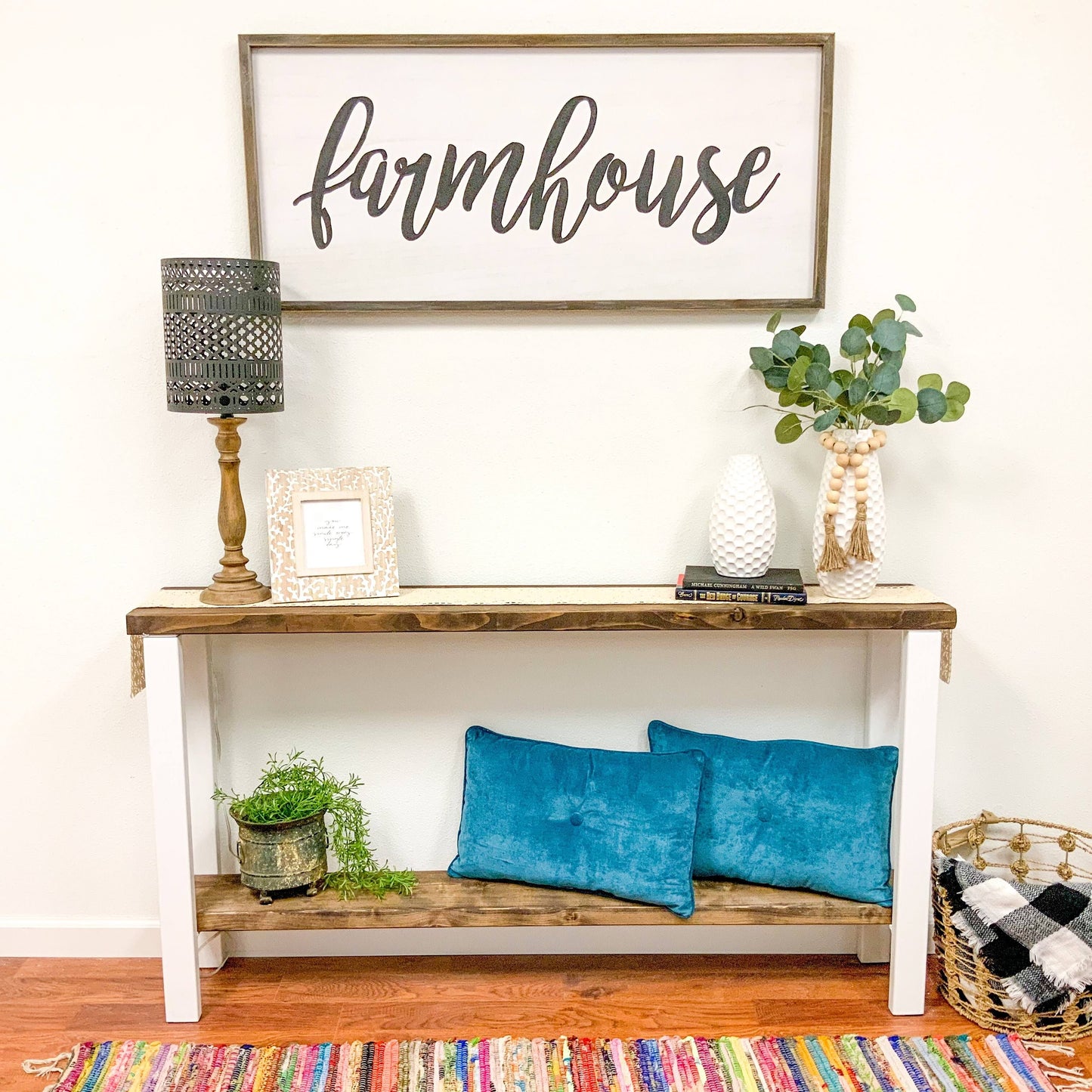 Hutson Designs Walnut Small Rustic Mod Jet Industrial Metal Leg And Solid Wood Console Table