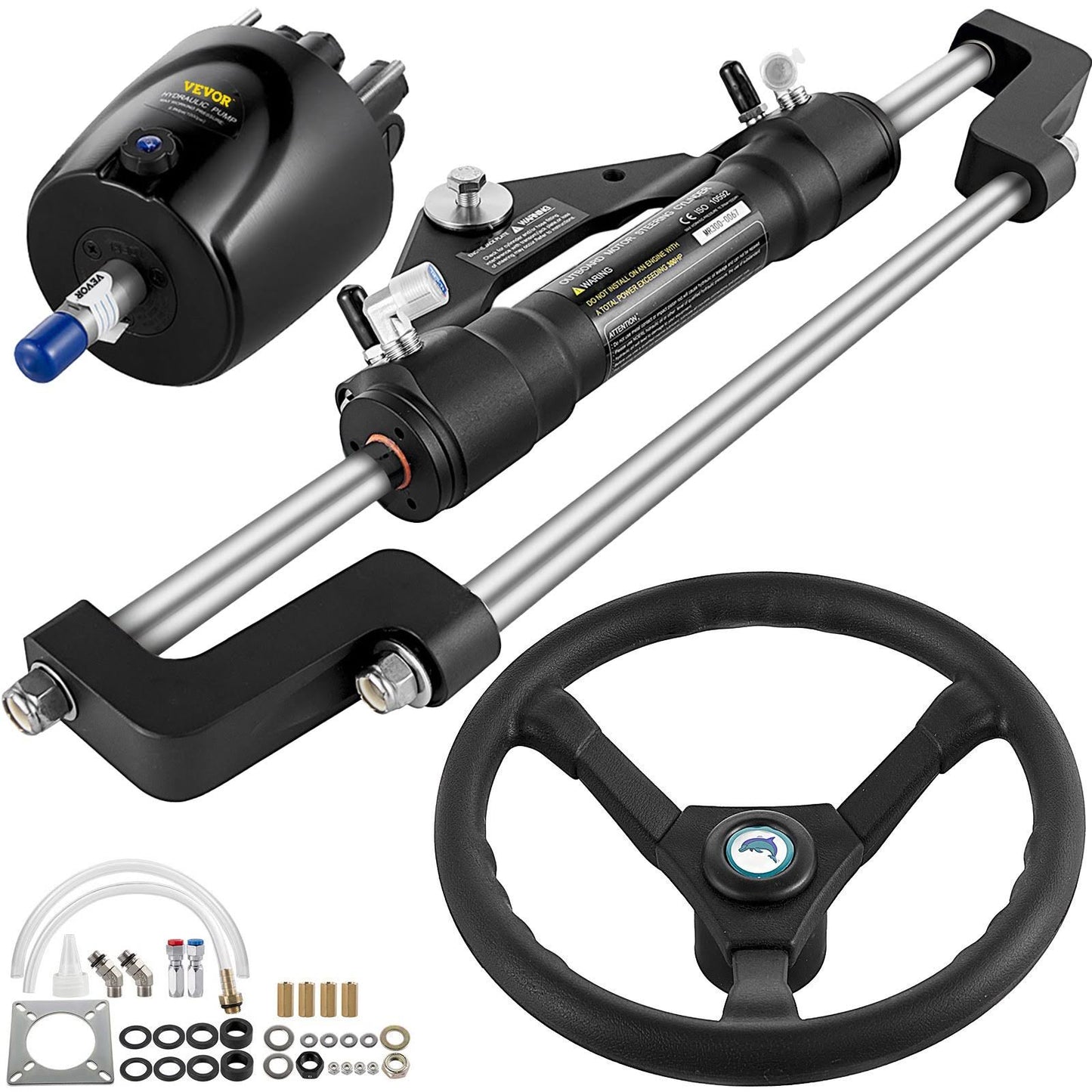 Hydraulic Boat Steering Kit, 300hp Hydraulic Steering Kit Helm Pump, Hydraulic Outboard Steeing Kit With 14 Feet Hydraul