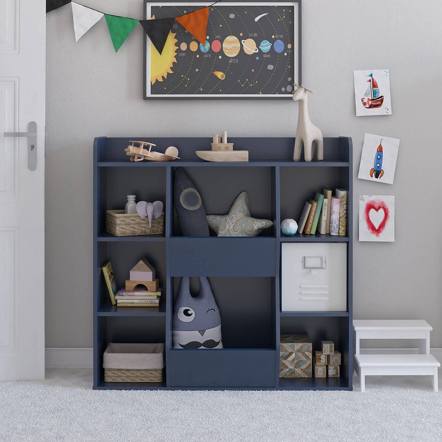 Home Charli Kids Large Toy Storage Bookcase, Navy
