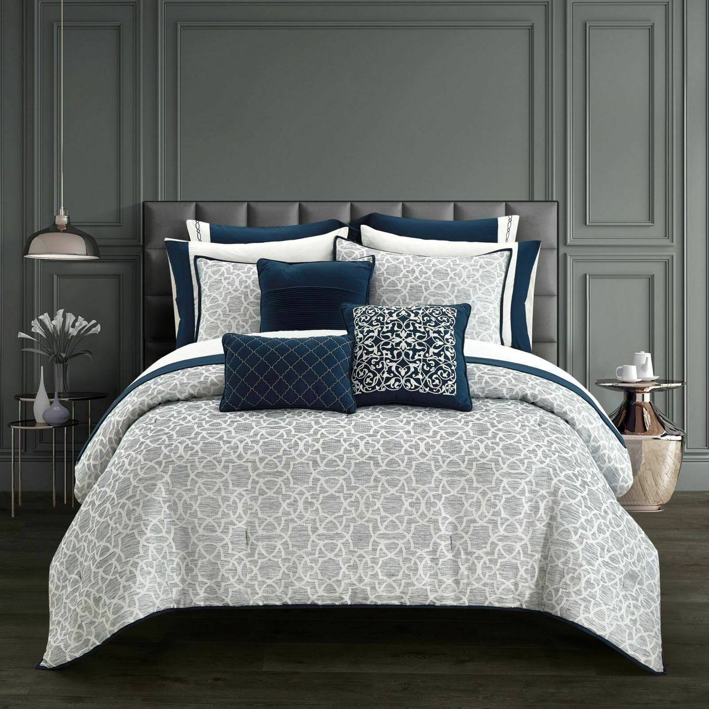 Homes & Gardens Buckingham King Jacquard 12-Piece Bed In A Bag Bedding Set - Navy - Each