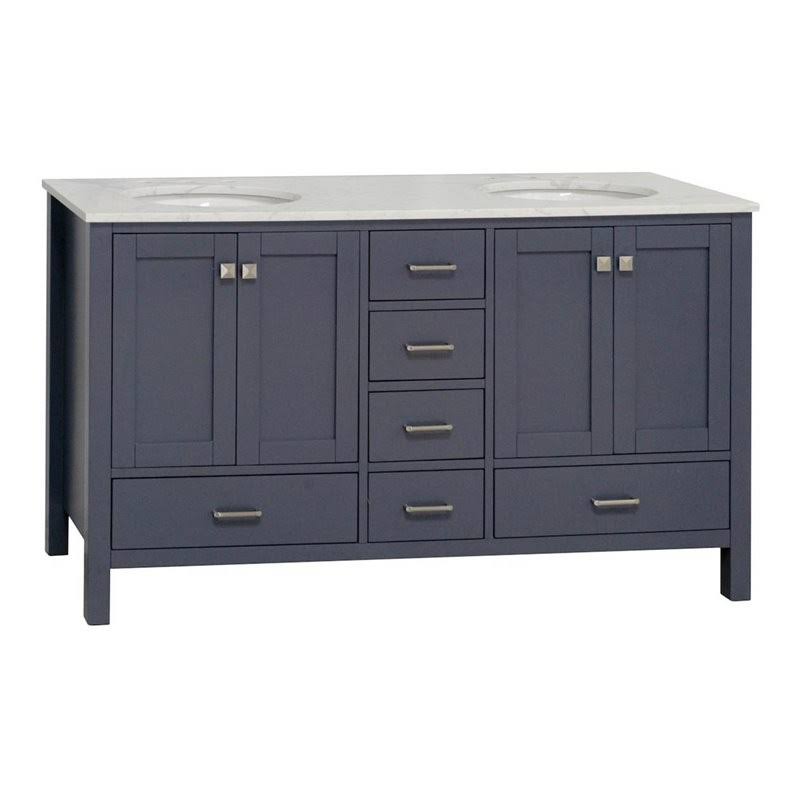 Horizon 60" Double Bathroom Vanity W/ Engineered Carrara Stone - Marine Gray