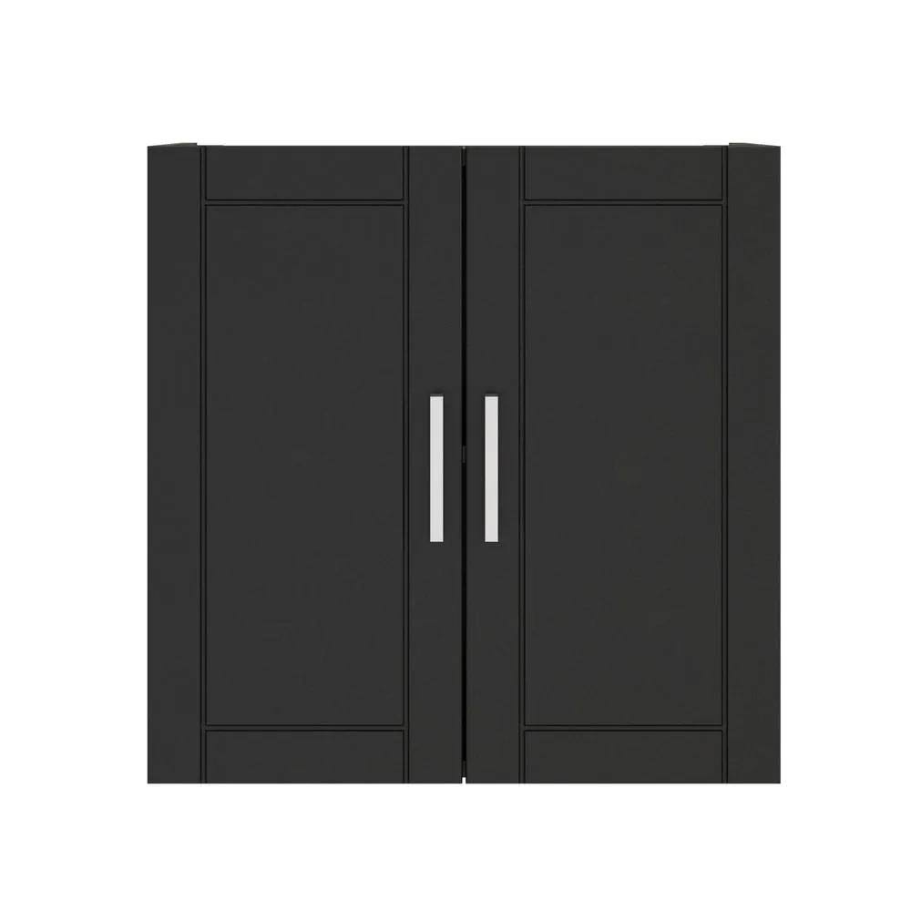 Home Wood 2-Shelf Wall Mounted Garage Cabinet In White (24 In W X 24 In H X 12 In D), Black Hd66899