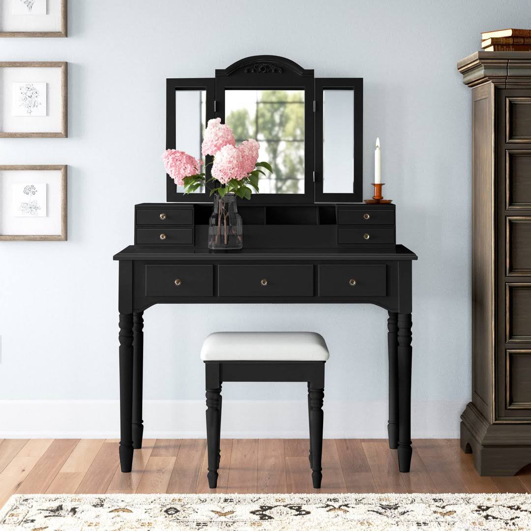 Home Co Bowdon Vanity Set With Stool And Mirror Color: White
