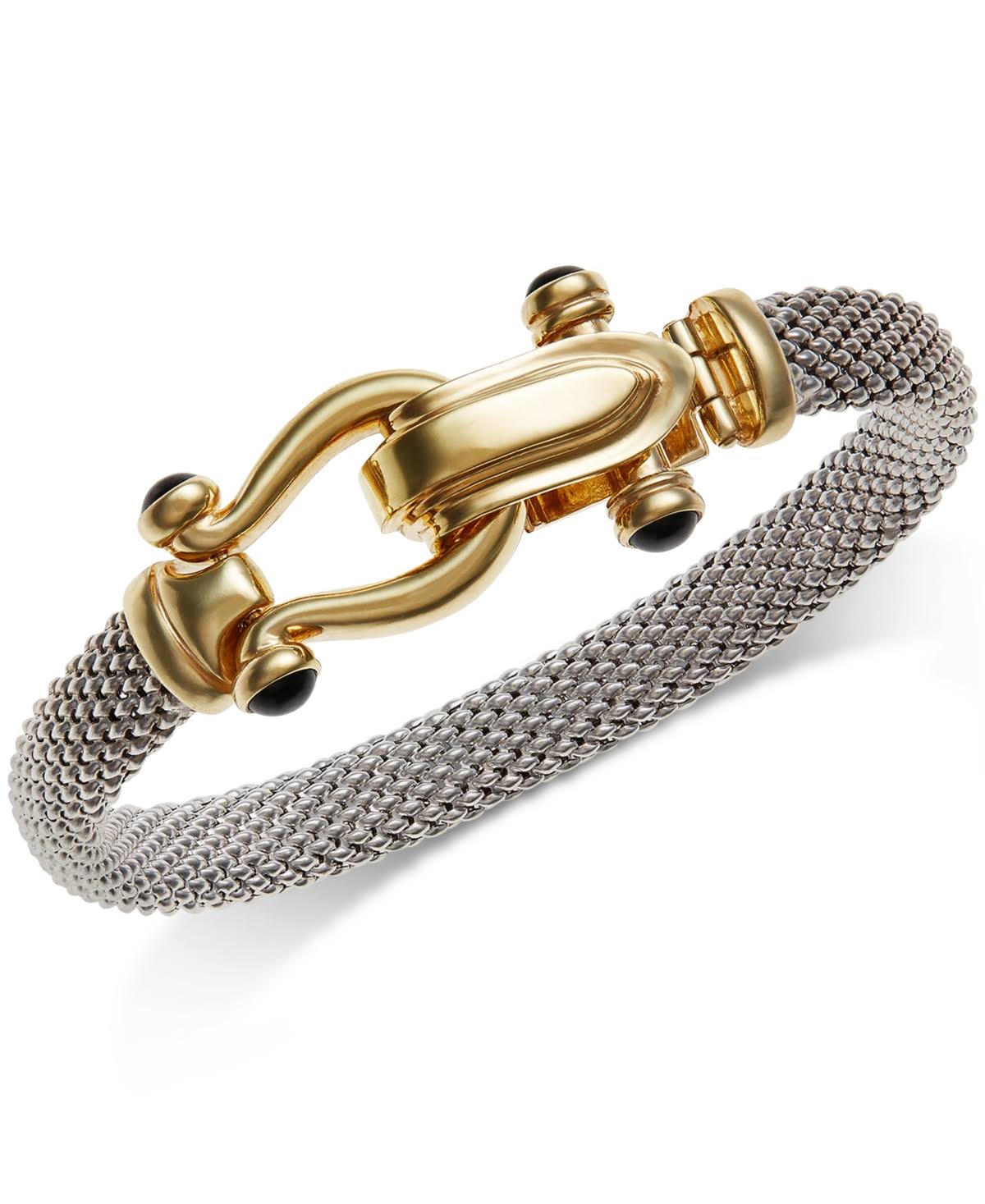 Horseshoe Bangle Bracelet With Black Spinel Accents In Sterling Silver And 14k Gold Over Silver - Two-Tone