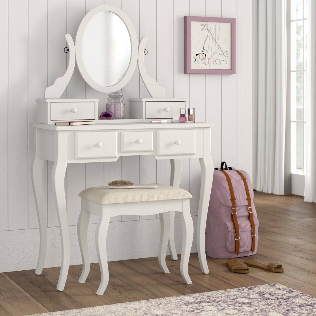 Home Zeke Wood Makeup Vanity Set With Mirror Color: White