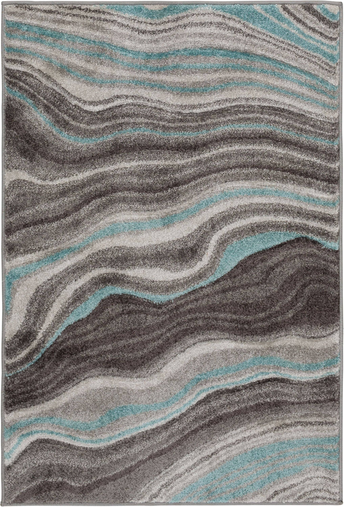 Homes & Gardens Gray & Aqua Waves Area Rug, Multiple Sizes, Size: 5' X 7'