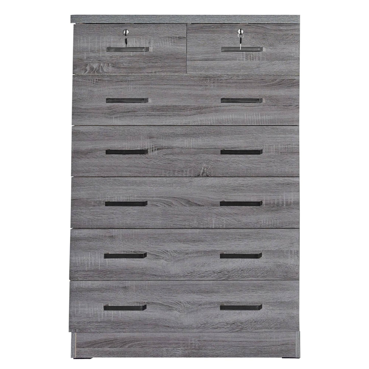 Home Products Cindy 7 Drawer Chest Wooden Dresser With Lock In Gray