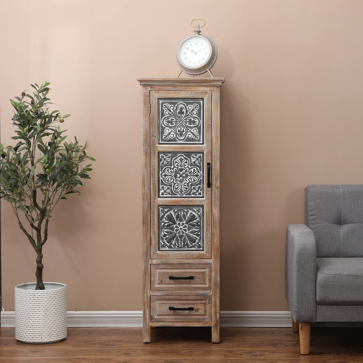 Home Metal And Wood Tall Tower Cabinet