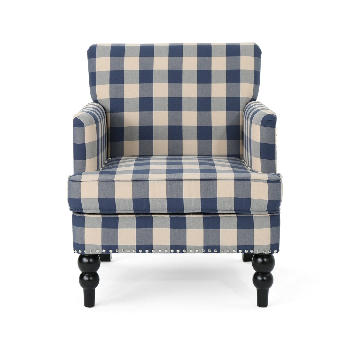 House Harrison Club Chair In Blue Checkerboard And Dark Brown