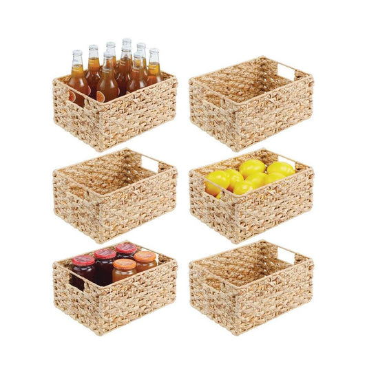Hyacinth Braided Woven Pantry Bin Basket, Handles, Small - 6 Pack, Natural/Tan - Natural