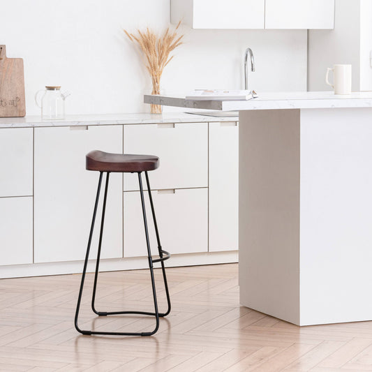 Home Romboss Handmade Mango Wood Saddle Seat Bar Stool - 20" X 14.25" X 30" - Single - Walnut - Bar Height