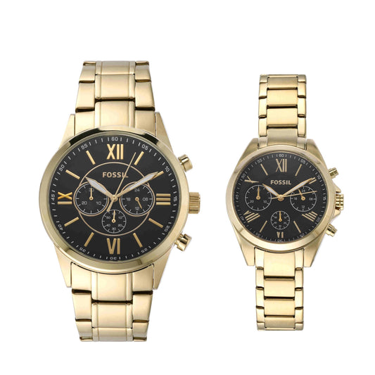 His And Her Chronograph Gold-Tone Stainless Steel Watch Gift Set - Gold