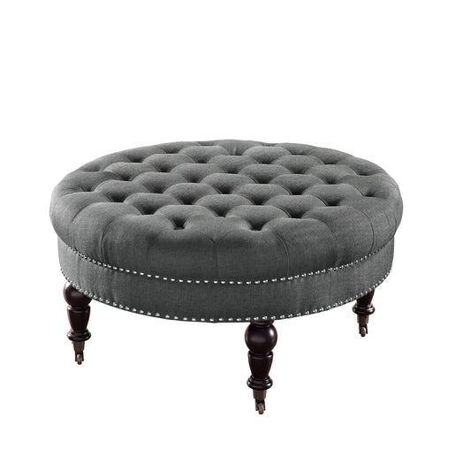 Home Decor Isabelle Round Tufted Ottoman, Natural
