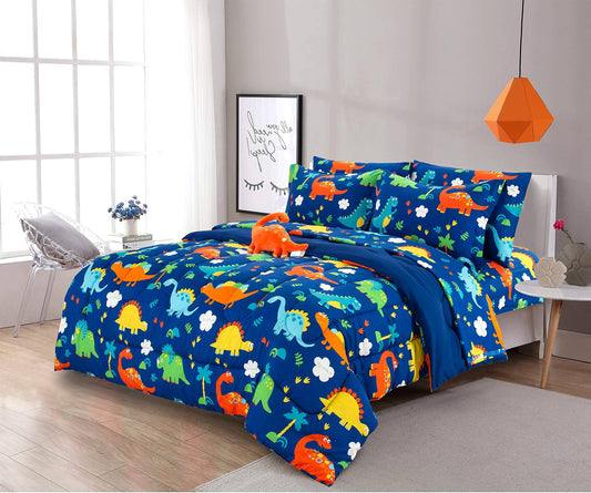 Home 8 Piece Full Size Kids Boys Comforter Set Bed In Bag With Shams, Sheet Set, Decorative Toy Pillow, Space Planets Print Blue Mult