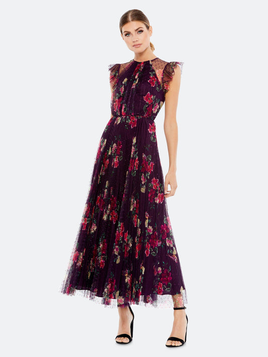Ieena Cap Sleeve Floral A-Line Dress Plum Multi