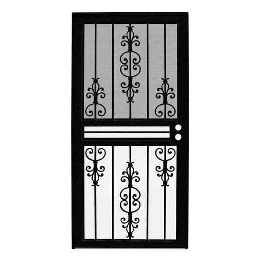 Home Designs 30 In. X 80 In. Estate Black Recessed Mount All Season Security Door With Insect Screen And Glass Inserts