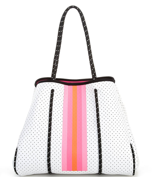 Hyde White And Pink Stripe Neoprene Tote Bag