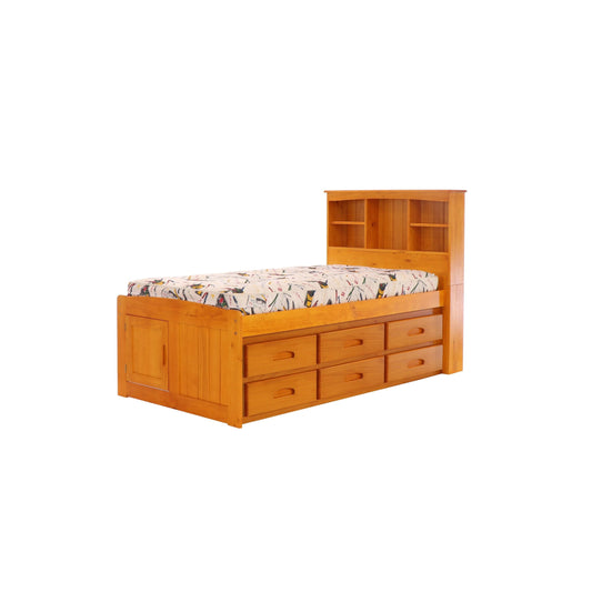 Home And Office Furniture Model 82120k12-22 Solid Pine Twin Captains Bookcase Bed With 12 Drawers In Warm Honey