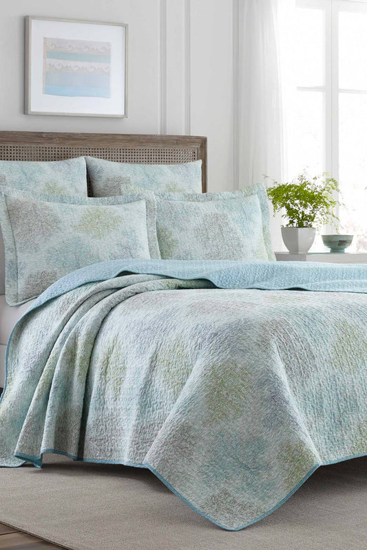 Home Saltwater 100% Cotton Reversible Coverlet Set, King