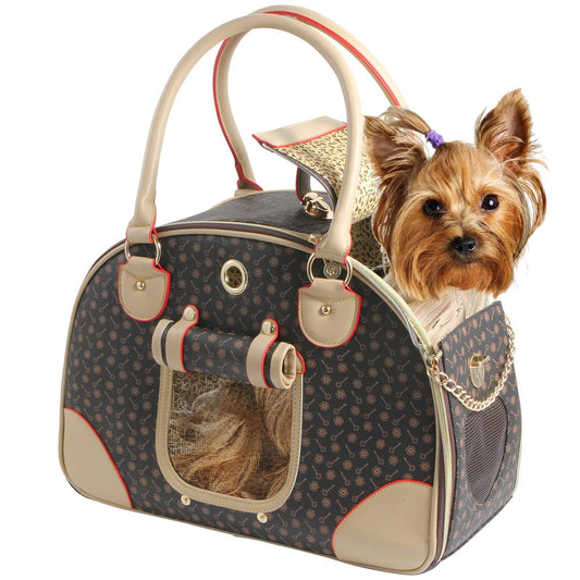 House Fashion Dog Carrier Pu Leather Dog Handbag Dog Purse Cat Tote Bag Pet Cat Dog Hiking Bag, Brown, Large
