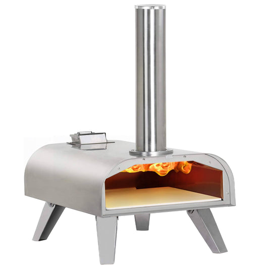 Horn Outdoors Pizza Ovens Wood Pellet Pizza Oven Wood Fired Pizza Maker Portable Stainless Steel Pizza Grill, Silver