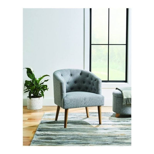 Homes & Gardens Barrel Accent Chair, Gray, Linen Fabric Upholstery