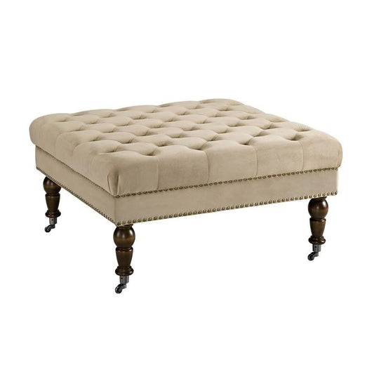 Home Decor Isabelle Tan Velvet Square Tufted Ottoman