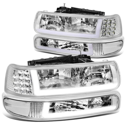 Hl-Lb-Csil99-Ch-Cl1 For 1999 To 2002 Chevy Silverado 2000 To 2006 Suburban 1500 2500 Tahoe Led Drl Headlight Bumper Signal Lamps Chrome/C