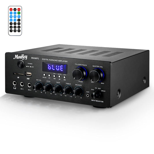Home Audio Amplifier Stereo Receivers With Bluetooth 5.0, 220w 2 Channel Power Amplifier Stereo System, W/Usb, Sd, Aux, Mic In W/Echo, Led