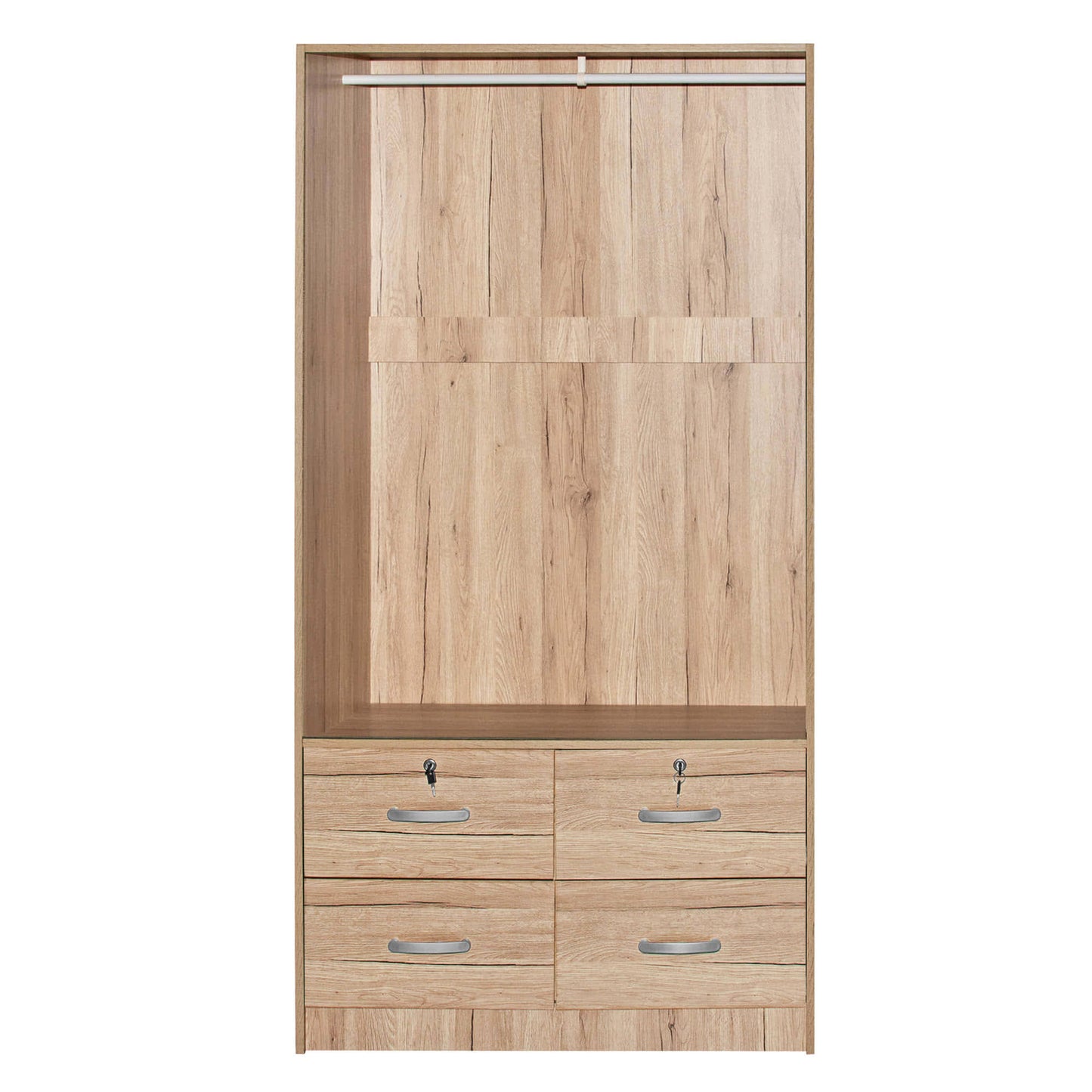 Home Products Sarah Double Sliding Door Armoire With Mirror Natural Oak